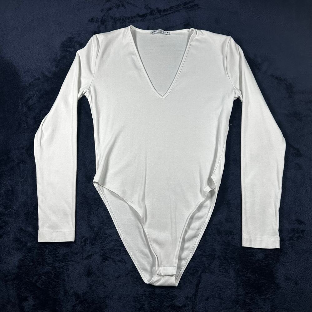 ZARA Deep V-Neck Cotton Bodysuit MEDIUM